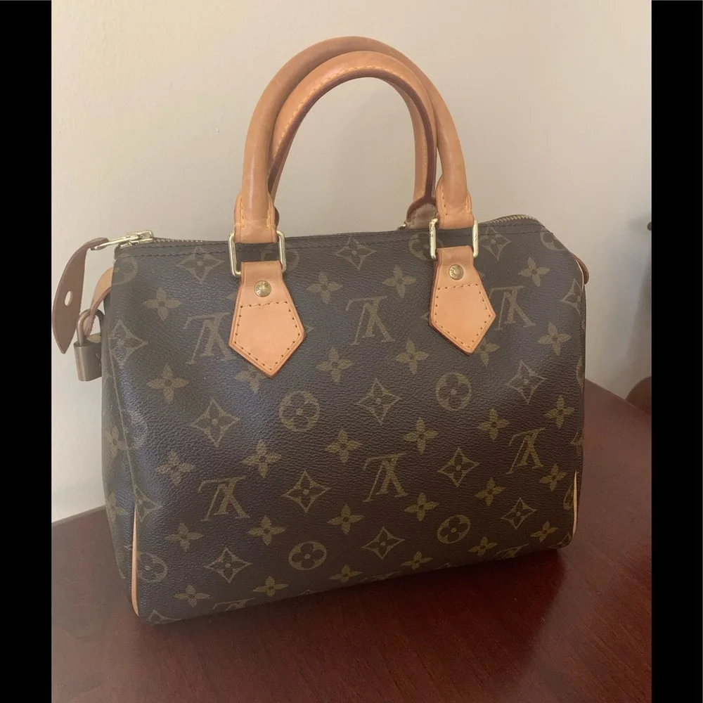 Louis Vuitton Monogram Speedy 25 Satchel in Brown and Tan Leather
